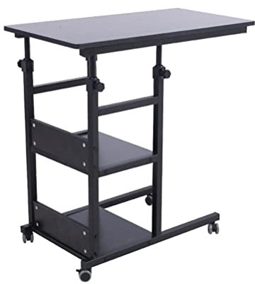 Mobiler Laptop-Schreibtischwagen Mit Beistelltisch, Beweglich, Höhenverstellbar, Kreativer Pc-Notizbuch-Schreibarbeitsplatz, Rollen, Schlafsofa (Schwarz)