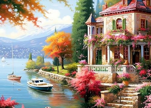 GLXPOG Diamond Painting, Landschaft Haus 5D Diamant Painting Bilder Erwachsene Full Drill Diamant Malerei Diamond Painting Stickerei Strass für Wand Heimdecor 30x40cm