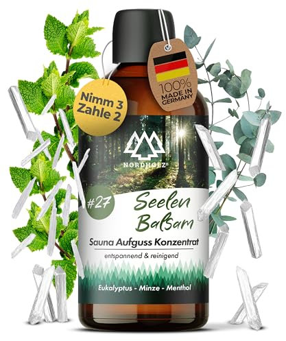 NORDHOLZ® Saunaaufguss [54 Sorten 15ml, 100ml, 250ml] - Sauna Aufgussmittel für intensive & erholsame - Sauna Zubehör (#27 Seelen Balsam, 100ml)