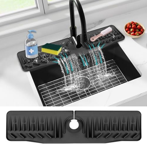 61 cm Spülbecken-Spritzschutzmatte, Abtropfmatte für Küchenspüle, Wasserhahn-Spritzschutz, Silikon-Spültisch-Wasserhahn-Matte, längere Silikon-Spülbeckenmatte für Küche, Badezimmer, Tropfschutz,