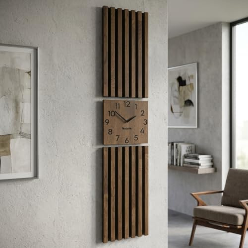 Wanduhr groß Moderne Eichenholz Aufhängepaneel Lamellen 155x30cm ohne tickgeräusche modern Holz Eiche Natur Schwarz MDF holzoptik Wohnzimmer (Braun)