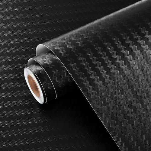 Yullpaper Black Sticky Back Plastic Black Wallpaper for Bedroom Matt Black Vinyl Wrap for Kitchen Cupboards Self Adhesive Textured Wallpaper Vintage Black Wall Paper Roll Living Room 40cm X 200cm