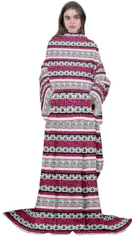 Homemissing Pink Zebra Leopard Fleece Blanket with Sleeves 50x70 Black Damask Soft Sleeved Throw with Arm Zebra Stripes Wearable Blanket Warm Cozy Vintage Floral Fuzzy Plush BlanketGift for Wife