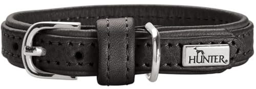 HUNTER Hundehalsband SOHO MINI, Farbe: schwarz, Rindsleder, weich & geschmeidig, fellschonend, leicht, für kleine Hunde & Welpen, Made in Germany, Größe: 21