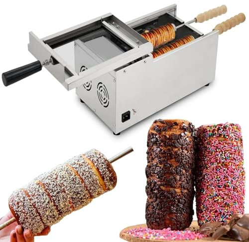 SCHYWL Chimney Cake Oven Commercial Electric Hungarian Cake Pop Roller Machine Ice Cream Cone Grill Maker With 2 Baking Rollers For Restaurant Home Kitchen,1500W