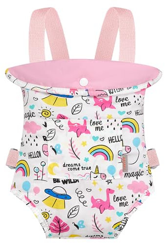 GAGAKU Puppentrage Kinder Babypuppentrage Kreuzen Schultergurte Babypuppen Zubehör Vorne und Hinten Babytrage Puppe Stofftiertrage Puppenwiege Tasche - Rose - Regenbogen Freizeitpark