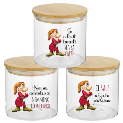 Generico Set di 3 Barattoli Trasparenti in Vetro per Sale, Zucchero e Caffè - Rustico Elegante - Idea Regalo per Arredare e Decorare la Cucina - Piccolo