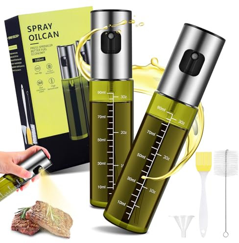 Zanfqvo Ölsprüher zum Kochen - 2 Stück Öl Sprühflasche Spezielles Grünes UV-Schutz Glas - Professionell Ölspray 100% BPA frei - für Grillen, Salat, Backen