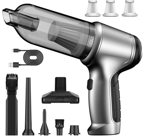 DkevEu Handstaubsauger Akku Testsieger, 19000Pa Stark Saugkraft Autostaubsauger Kabellos, 3-in-1 mit Blasfunktion, 4000mAh USB-C, HEPA Filter, 8 Zubehör für Tierhaare, Auto, Haus