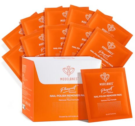 Modelones Nail Polish Remover Pads, Acetone Nail Polish Remover Wipes 50 PCS Professional Individually Wrapped Wet Wipes Easily & Quickly Lemon Smell Glycerin Moisturizing Big Size Portable