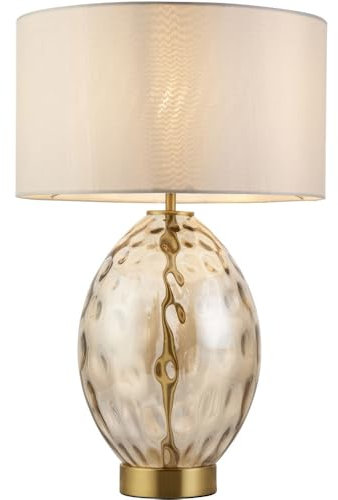 Champagne Lustre Glass Table Lamp - Vintage White Fabric Shade - Dimmable 10W LED E27