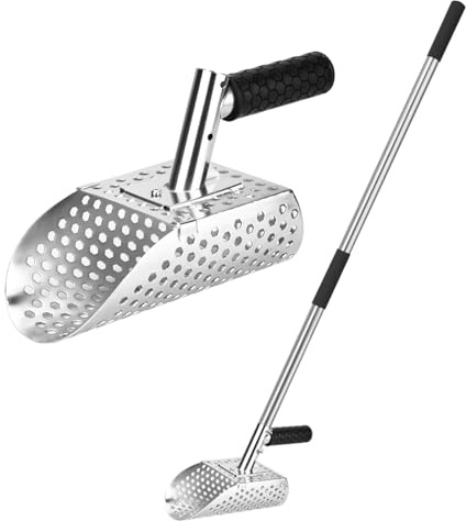 FBANG Sandschaufel für Metalldetektoren aus Edelstahl mit 3 Verlängerungsstangen, Langer Verstellbarer Griff, Professionelles Komplett-Set für Strandsuche