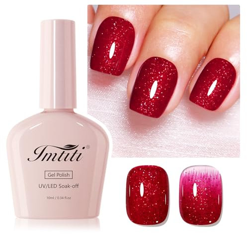 Imtiti Red Glitter Gel Nail Polish, Christmas Gel Polish Sparkle, Long Lasting, Nail Art Starter Manicure Salon DIY at Home for Women (0.34 Fl Oz)