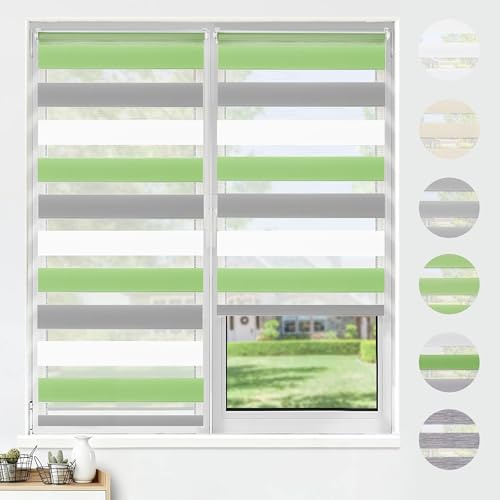 HOMEDEMO Doppelrollo Klemmfix ohne Bohren & mit Bohren, Rollos für Fenster und Tür, 50x120cm (Stoffbreite 50cm, Weiss-grau-grün), Duo Rollo Klemmrollo lichtdurchlässig, Fensterrollo Sichtschutz