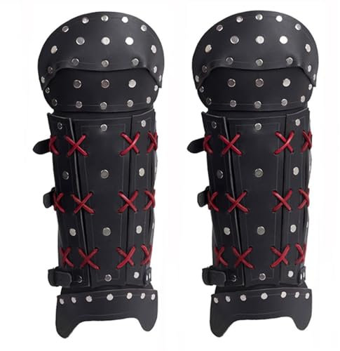 MDFCZXP Medievale Samurai PU Cuoio Gamba Armatura Ghette Vichingo Pirata Scarpa Boot Cover,Nero,20cm