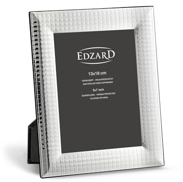EDZARD Bilderrahmen Forli (Foto 13x18 cm) versilbert anlaufgeschützt | Silberrahmen für Fotos 13x18 cm, strukturierte Oberfläche, Samtrücken, 2 Aufhänger, zum Stellen und Hängen, Fotorahmen