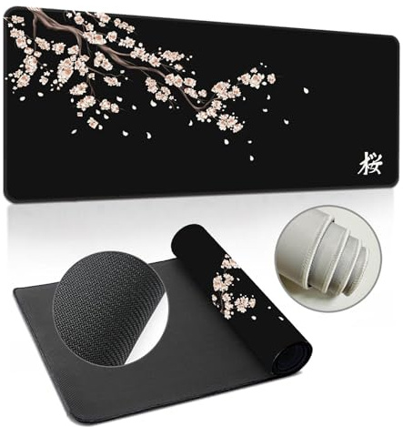 Hearda 3D Tapis de Souris XXL/XL/L, Sakura élégant Tapis de Souris Gamer, Tapis Souris avec Bords Cousus, Tapis de Souris en Base Antidérapante,Convient pour Gaming (Noir,1000x500x3mm)