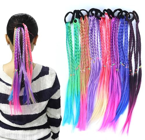14 ciocche di capelli colorate per bambini, ciocche colorate per capelli bambina, Treccia Colorata Bambina, intrecciate, con corda elastica, per feste, festival, decorazioni regalo (14 pezzi)