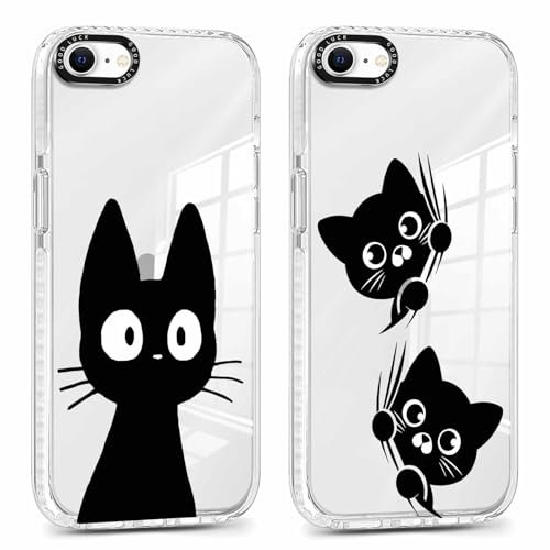 ZhuoFan 2 Stück Handyhülle für iPhone 7/8/iPhone SE 2022 /SE 2020 4,7, Aesthetic 3D Katze Muster Design Weiss Hülle Durchsichtig Silikon TPU Dünne Mädchen Junge Stoßfestes Cute Schutzhülle, 02