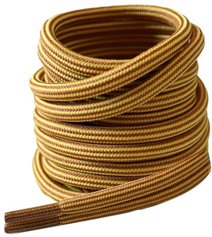 SUBAUM 2 par snören runda skor för stövlar, snören förstärkta och hållbara vandringsskor/säkerhet/promenader för herr och dam, Gul/brun rand, 120 cm - 2 Paires