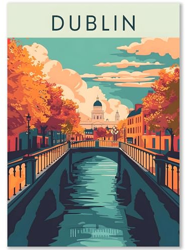 Happymotive Städteposter | Dublin Retro Poster Vintage | Schlafzimmer Deko Bild im Hochformat | Bilder Wohnzimmer | Kunstdrucke in DIN A2, DIN A3, DIN A4 300g Papier ohne Rahmen