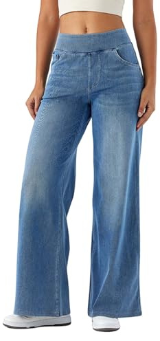Vhersily Jeans da Donna A Vita Alta, Pantaloni Elasticizzati, con Cuciture Anteriori, alla Moda, Baggy Wide Leg Jean con Elastico Stretch, Estivi Y2K Streetwear Vintage, Straight Pants Denim Trousers
