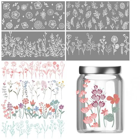 UV DTF Cup Wrap Stickers - 8 Sheet Floral Theme Rub On Transfers Decals Flower Rub On Transfers Flowers UV DTF Cup Wraps Waterproof Stickers for Girls Women 16 Oz Glass Cups Mug DIY Wood Crafts