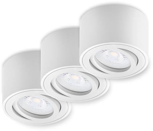 Oktaplex 3 Stück LED Aufbaustrahler Lile Weiß dimmbar 4,9W 370lm | 230V, 4000K Neutralweiß, 80x50mm, Aufputz Aufbauspot Aluminium Schwenkbar