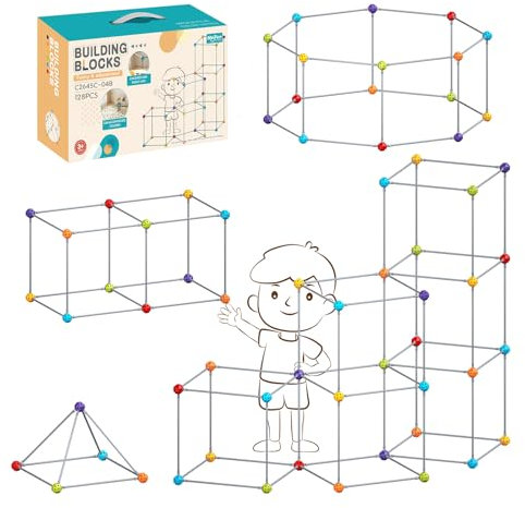 NEWFUN Höhle Bauen, 128Pcs Höhle Bauen Kinder Stecksystem, Gartenspielzeug für Drinnen und Draußen,Pädagogische Geschenke, Geeignet für Kinder von 4 bis 12 Jahren