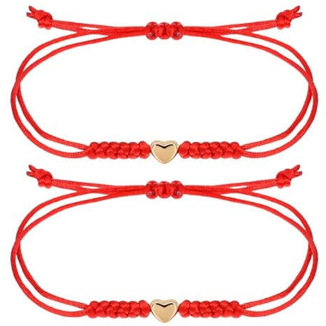 Red String Bracelet, Red Bracelets for Women Adjustable Matching Heart Friendship Bracelets Handmade Jewelry Mother Daughter Bracelet as Last Day of School Gifts