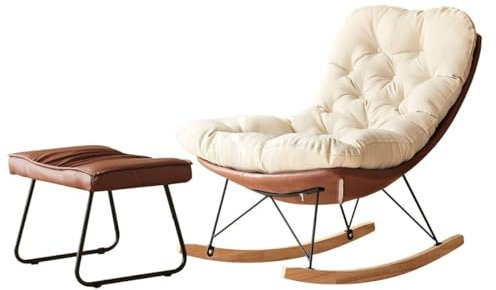 ZFGOJNBH Bequemer Schaukelstuhl mit Ottomane, Freizeit-Schaukelstuhl, gepolsterter Sofasessel, moderner Schaukelstuhl für den Balkon, Akzentstuhl ohne Armlehnen (Farbe: Braun)