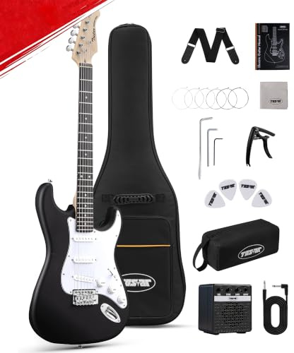 99,1 cm (39 Zoll) E-Gitarren-Set für Anfänger mit Verstärker und HSS-Tonabnehmern, komplettes Starter-Set für Neulinge mit Essentials, Gigbag, extra Saiten, digitales Stimmgerät, Kapodaster, Gurt