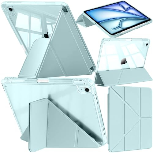 A-BEAUTY Custodia Compatibile con iPad Air 13 Pollici M3/M2 (2025/2024) con Portapenne, Cover Trasparente Antiurto, Supporto per Pencil Pro/Pencil USB-C, Trifold 6 in 1 a Forma di Y, Blu
