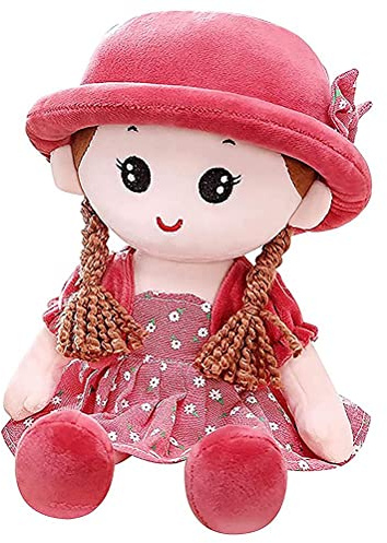 Qudinip Plüsch -Puppenspielzeug, Baby Girl Rag Puppe Weich Gefüllt Plush Doll Spielzeug, Süße Prinzessin -Puppe Ragdoll Spielzeug mit PP Baumwollfüllung für Kinderzimmerdekoration 13.8in (Rot)