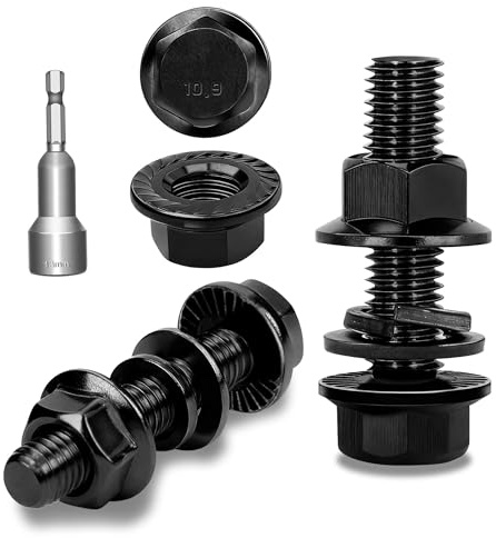 Ezitruz 8 Stück Sechskantschrauben M10x35mm Flansch Schrauben Schwarze Kohlenstoffstahl DIN 6921 Außensechskan Unterlegscheiben Federringe & Muttern/Schrauben-Sortiment mit Sechskant Stecknuss