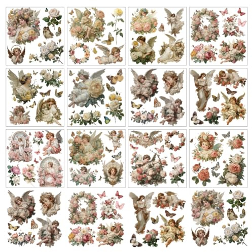 GOMAKERER 12 Blatt 12 Stile Vintage Engel Abziehbilder Zum Aufreiben Für Kunsthandwerk Und Möbel, Engel Thema Rub Auf Transfer Aufkleber Retro Aufkleber Für DIY Handwerk Hause Fenster Dekor