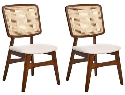 Beliani Set of 2 Dining Chairs Polyester Upholstered Soft Seats Fabric Backrest Rubber Wood Laquered Frame Armless Retro Style Dark Brown Alcova