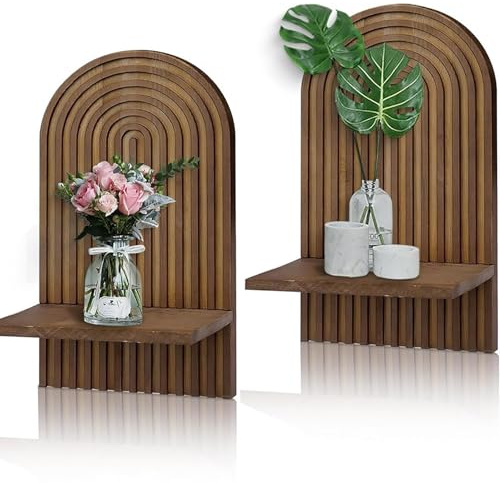 LAIOUSN 2 Stück Dekorative Wandregale aus Holz, kleine Pflanzen, Hängeregal für Schlafzimmer und Wohnzimmer, Bücherregal, dekorative Wandregale