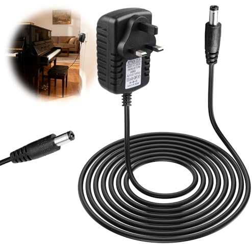 12V 2A Power Adapter Compatible with Selected Yamaha Keyboard Models, Replacement Charger, UK Plug, 24W AC/DC Power Supply, 5.5 x 2.5mm Barrel, Centre Positive, 1m Cable, Black