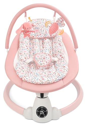 Baby Bouncer, Portable Electric Baby Swing with Bluetooth, 5 Swing Speed, 10 Lullabies, 5-Point Harness, Remote Control & Touch Panel - Bouncer from Birth for Indoor & Outdoor Use (Floral)