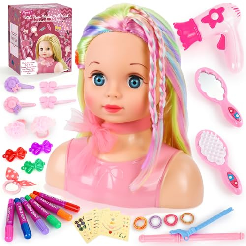 LumenVela Frisierkopf Kinder Set, Frisierkopfpuppe Spielzeug Set für Kinder mit Haarzubehör, Frisierkopf für Mädchen Waschbar Set Geschenk Weihnachten für Mädchen 3-10 Jahren