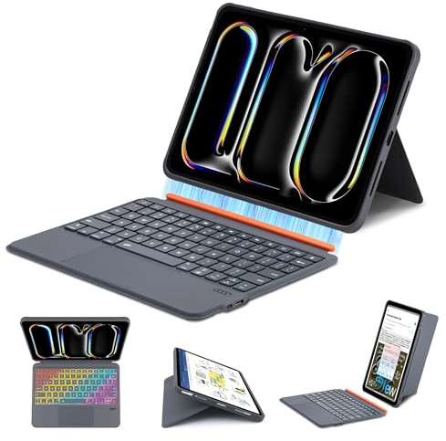 Synchro Bands Custodia per tastiera per iPad Pro 33 cm (M4 2024, M5 2025), tastiera magnetica staccabile con trackpad, 7 modalità retroilluminata, ritratto/sollevata