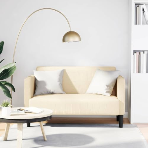Frdhee Sofa, Modern Couch, Getuftetes Couch, Zweisitzer-Sofa Creme 109 cm Cordstoff Fürs Schlafzimmer, Büro, Kleinen Raum, Einfache Montage