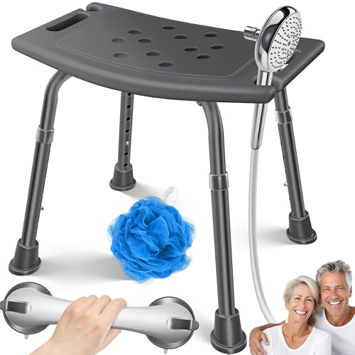 KESSER® Duschhocker höhenverstellbar | Leichter Badhocker rutschfeste Gummifüße Duschstuhl 136KG belastbar | Duschhilfe Senioren | Saugnapf Haltegriff Badewannengriff | Duschsitz mit Brausehalterung
