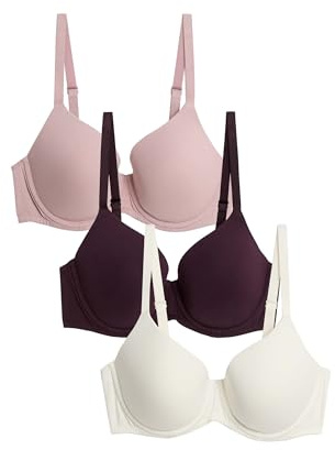 Marks & Spencer Damen Baumwolle BH 3er-Pack Regular | Mit Bügel, T-Shirt-BH, Vollschalen, Verstellbare Träger, T-Shirt