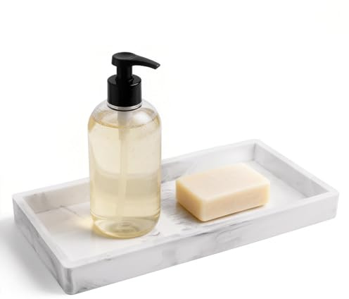 Bathroom Vanity Tray Marble Silicone Soap Dispenser Trays, 7.9 x 3.9 | Dresser Jewelry Ring Dish Toilet Tank Storage Trays Kitchen Sink Countertop Organiser for Perfume Candle Soap Shampoo