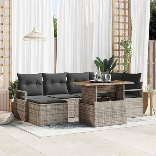 Owoxanthellate Gartengarnitur 7-Teilig Lounge Möbel Outdoor Rattan Modular Grau 55x55 cm Sitze mit Stauraum wetterfestes Balkon Sofa Set für Terrasse Garten und Wintergarten