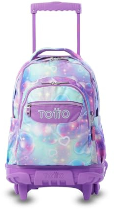 TOTTO - Mochila Escolar con Ruedas, Modelo Renglones, Capacidad 26,21 Litros, Bolsillo para PC 15,4, Bolsillo Botella, Correas en S para Mayor Comodidad, Resistente, Estampado Korina