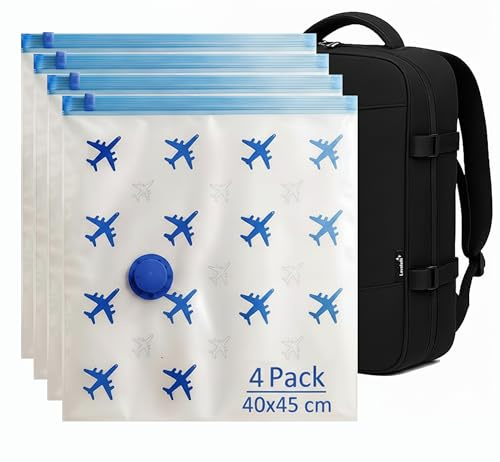 Lavatelli Space Saving Vacuum Bags for Clothes – Set of 4 Reusable Compression Bags for Travel & Storage, Compatible with Hand & Electric Pumps, 40×45 cm