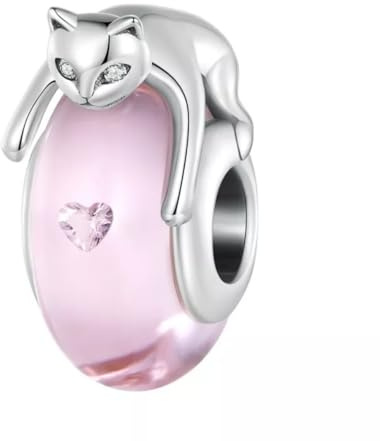 Breloque en Verre de Murano Rose I Love My Cat en Argent Sterling 925 véritable Compatible avec Les Bracelets Pandora